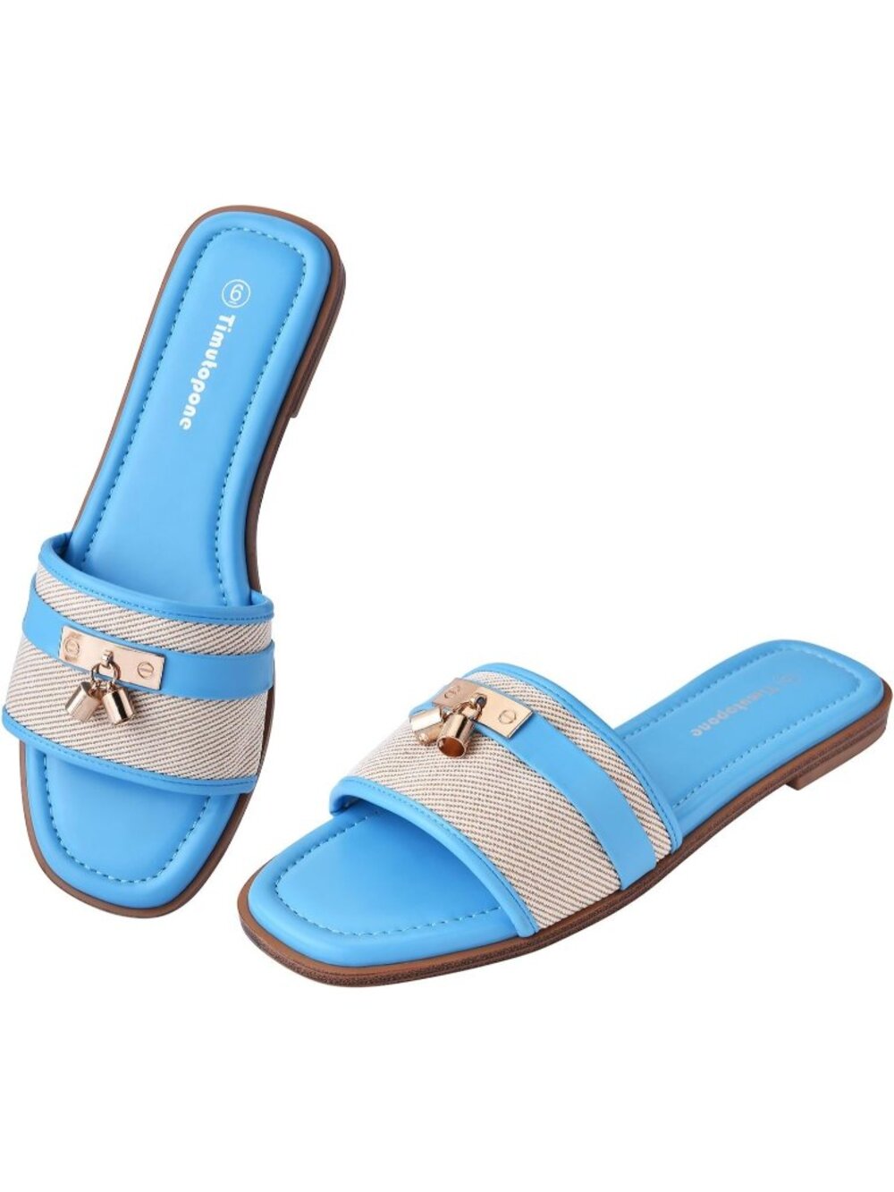 🆕Women's Blue Slides Sandal Trendy Fashion Square Open Toe Slip On Slippers
